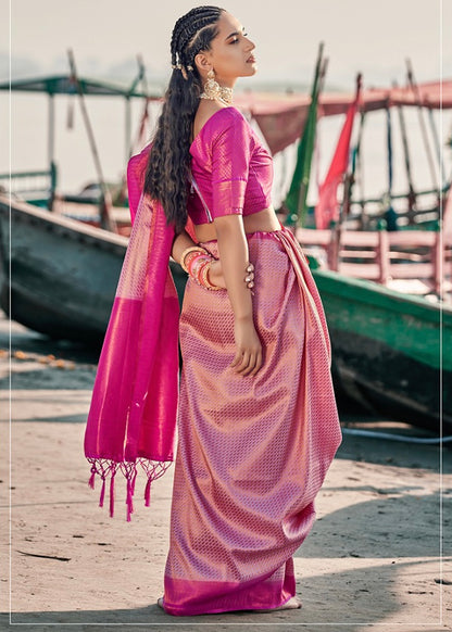 Pink Copper Zari Soft Silk Easy/Readymade Saree