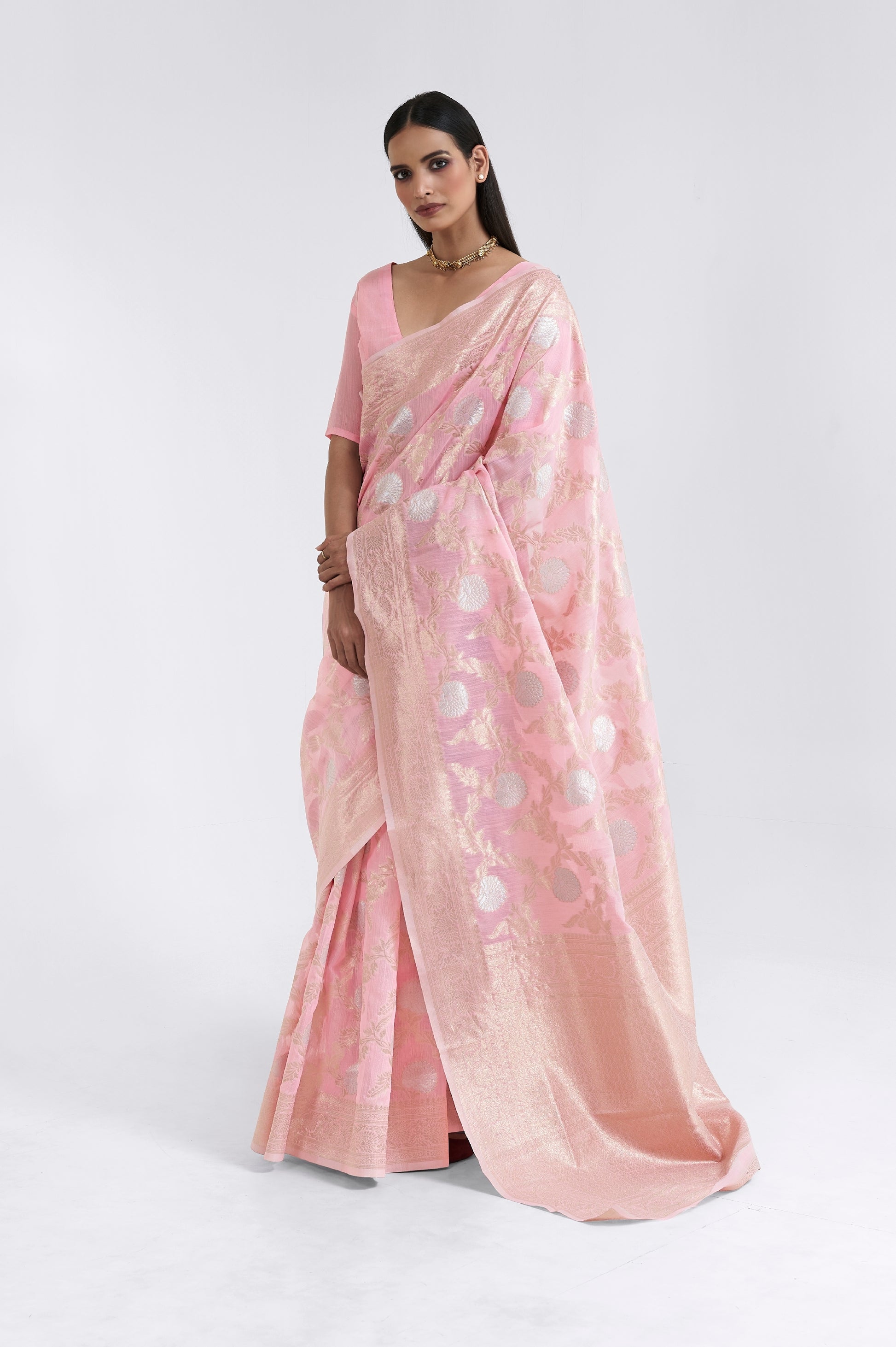Beautiful Baby Pink Linen Saree. - Panaash Saree