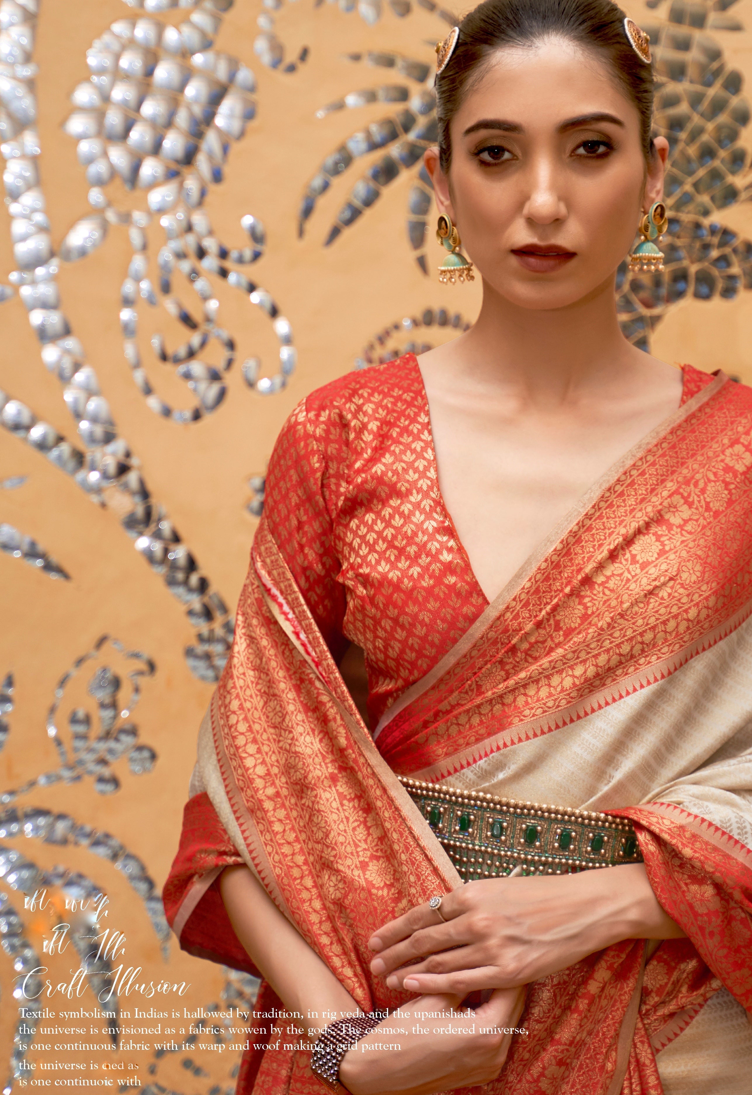 Brownish Red Kanjivaram Silk Saree | Floral Jaal | Singhania's