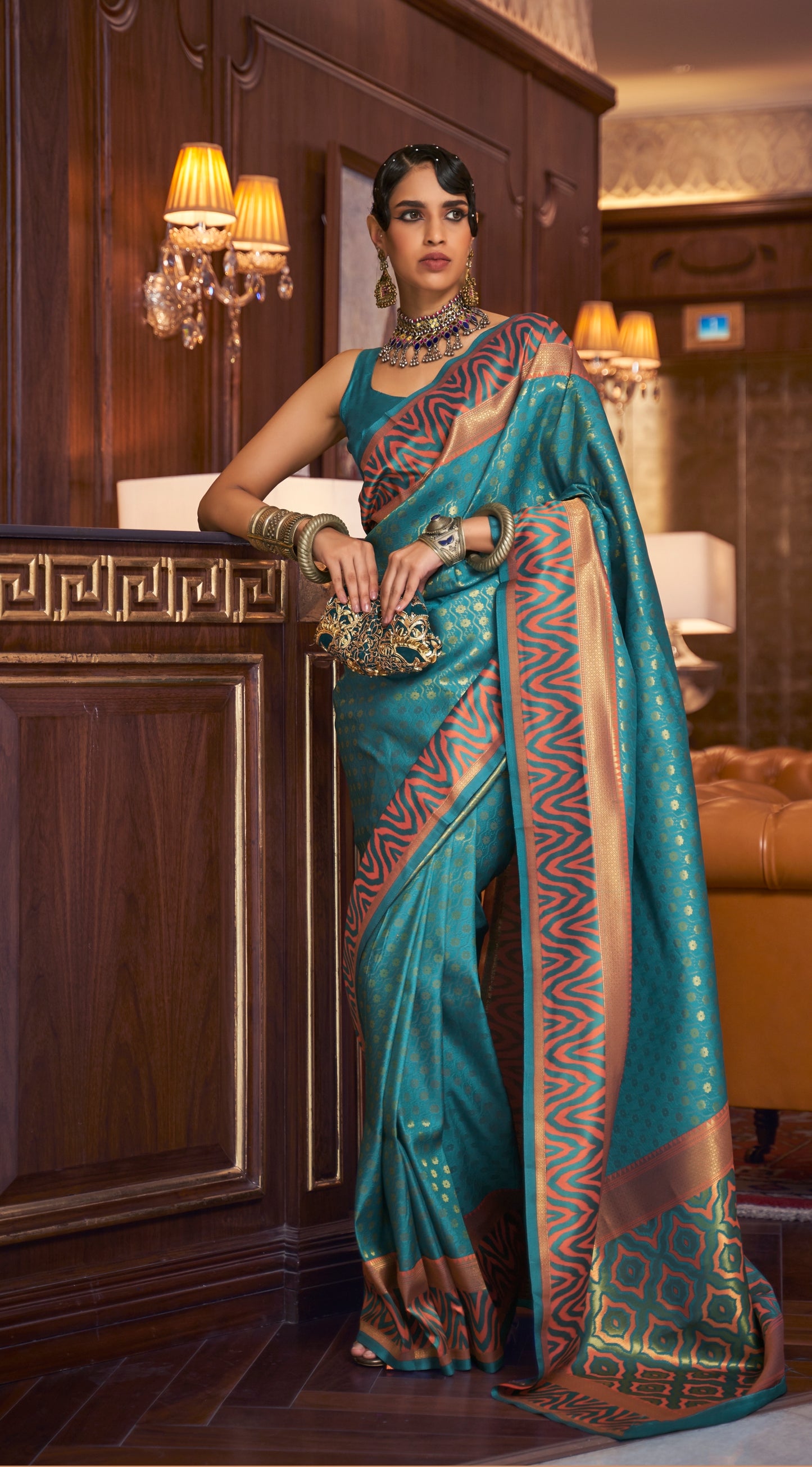 Turquoise Color Fancy Soft Banarasi Saree