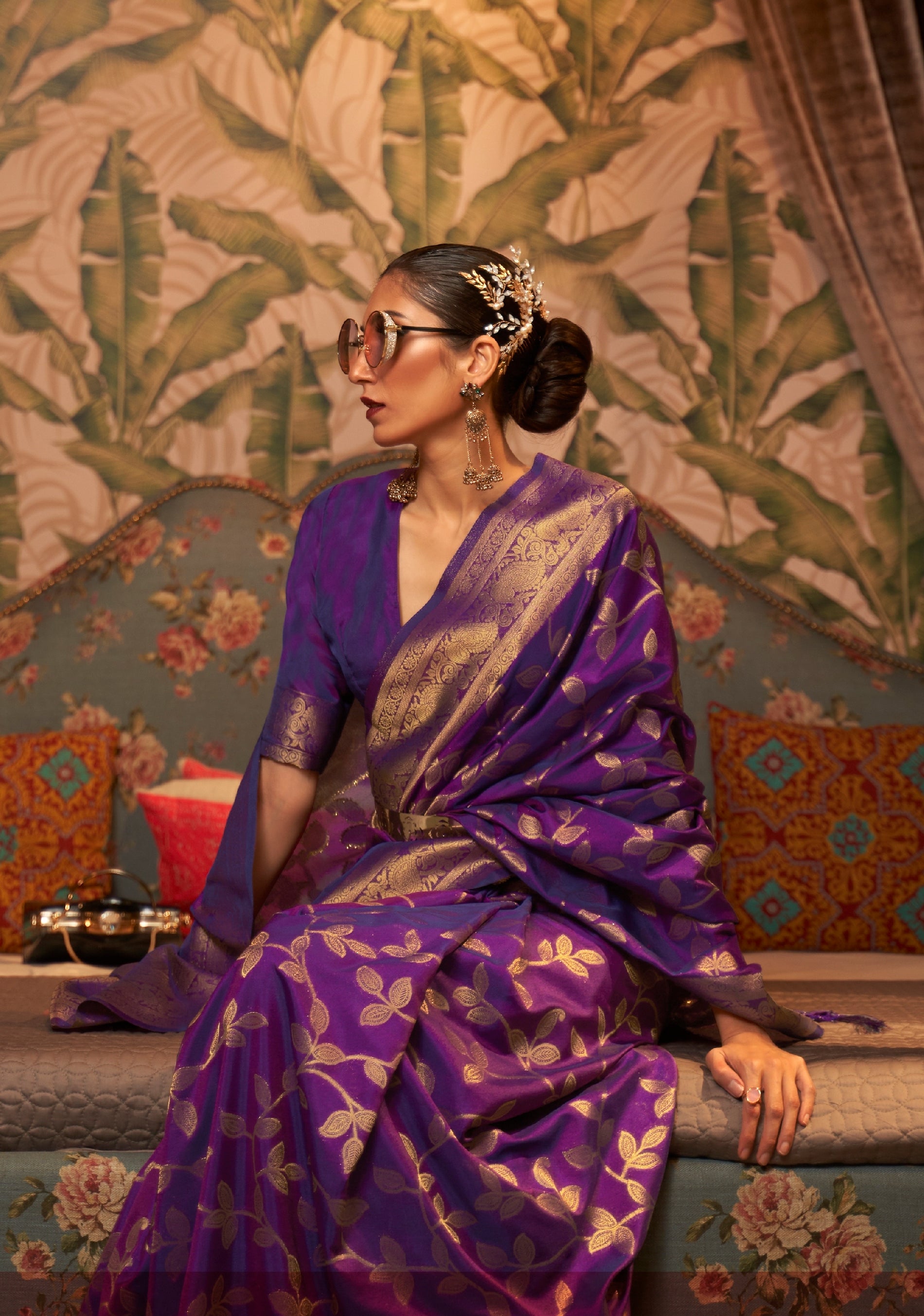 Manohari purple banarasi silk saree with unstitch blouse piece - MANOHARI -  4221384