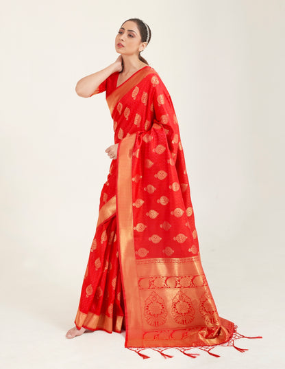 Red Kanjivaram Soft Silk Saree. - Panaash Saree