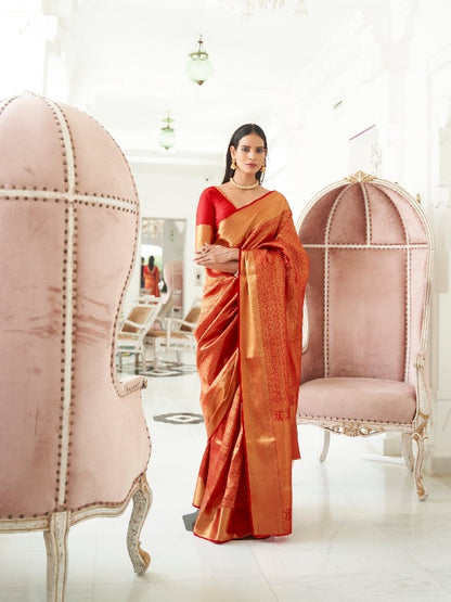 Amazing Red Kanjivaram Brocade Soft Silk Saree. - Panaash Saree