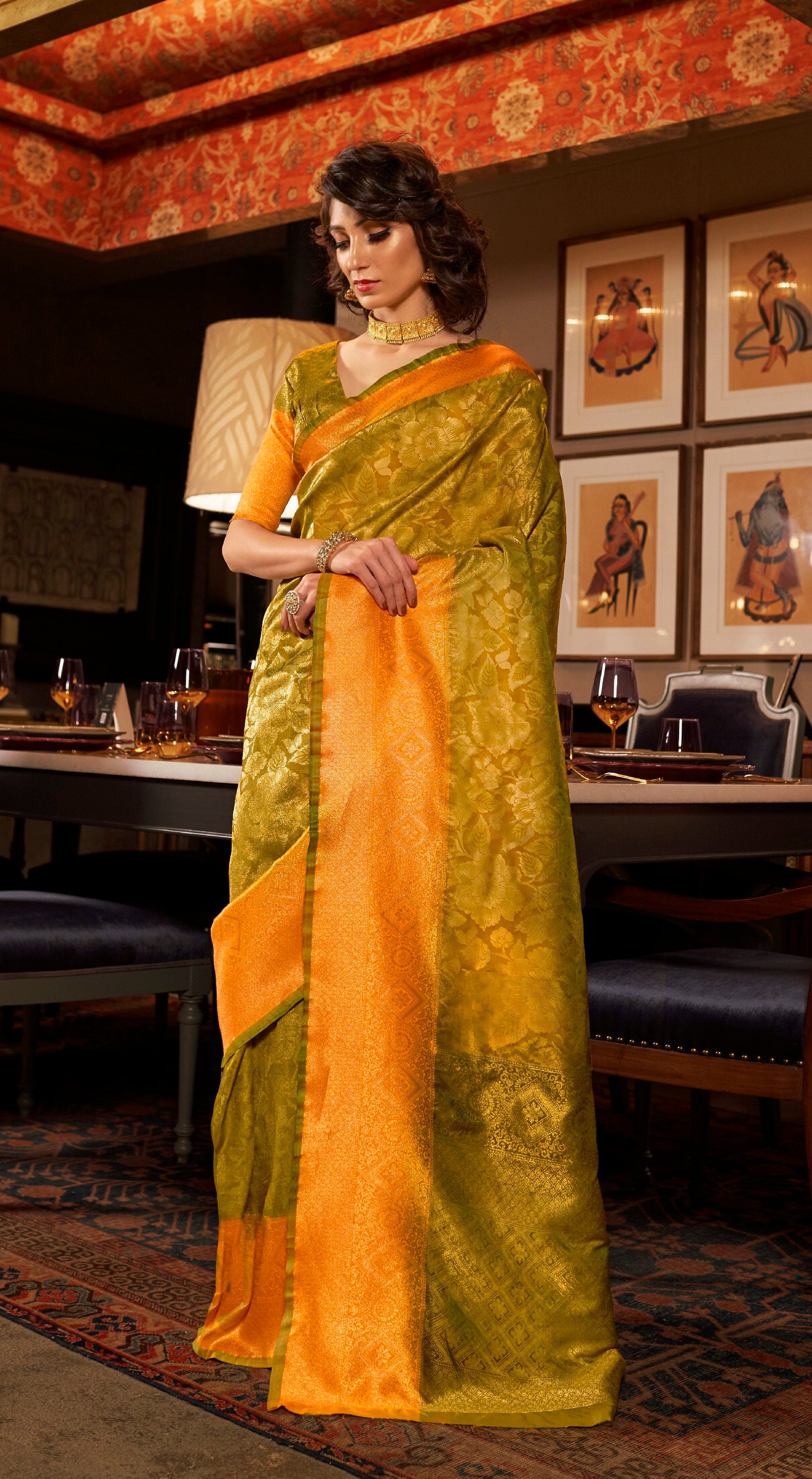 Beautiful Olive Kanjivarm Silk Saree. - Panaash Saree