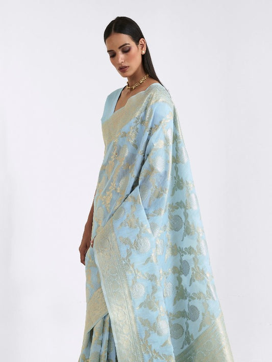 Beautiful Sky Blue Linen Silk Saree. - Panaash Saree