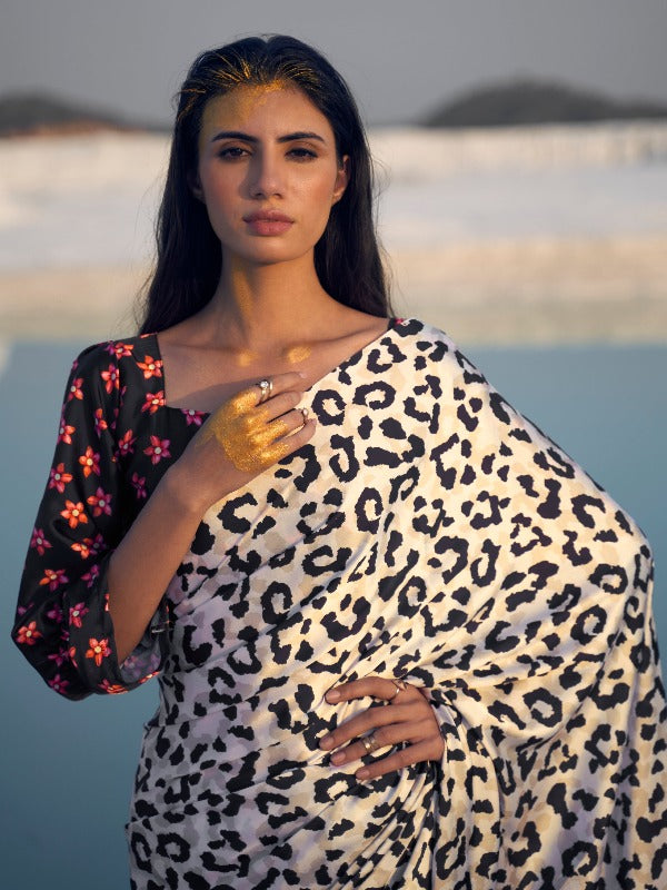 Leopard Print Readymade Crepe Silk Saree - Panaash Saree