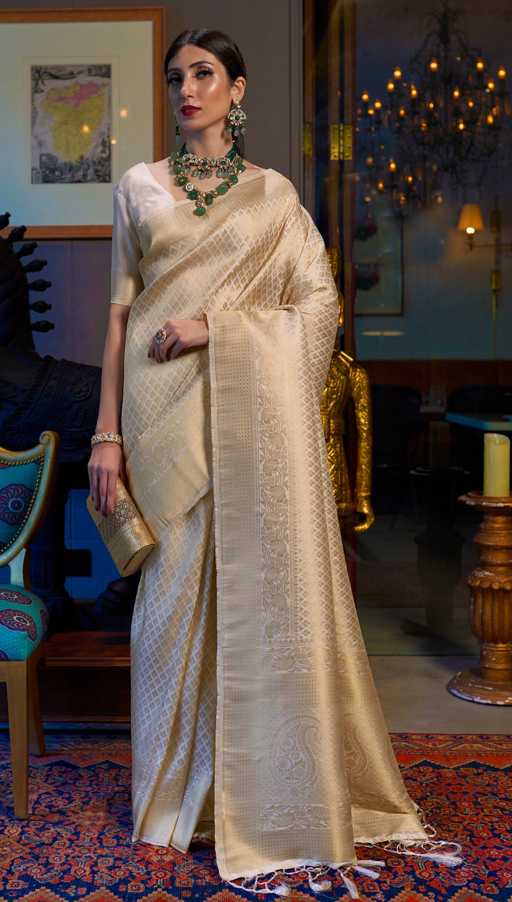 Amazing Off White READYMADE Saree - Panaash Saree