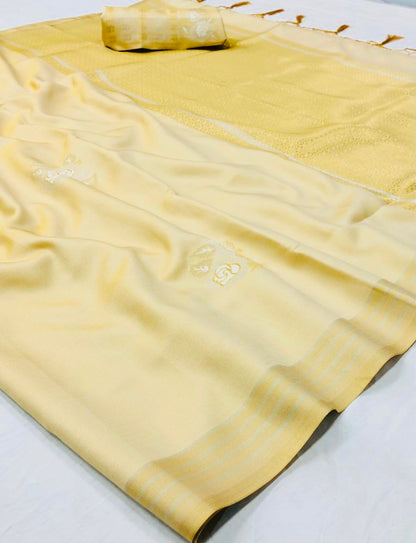 Stunning pearl colour banarasi soft silk saree. - Panaash Saree
