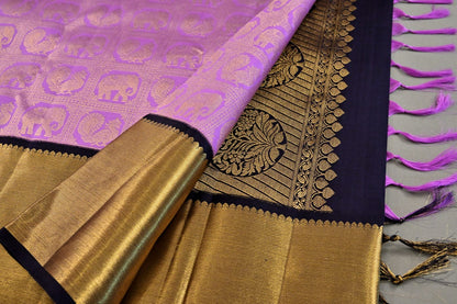 Lavender Color Kanchipuram Handmade Silk Saree - Panaash Saree