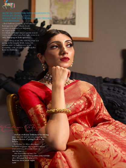 Red Banarasi Soft Silk Saree. - Panaash Saree