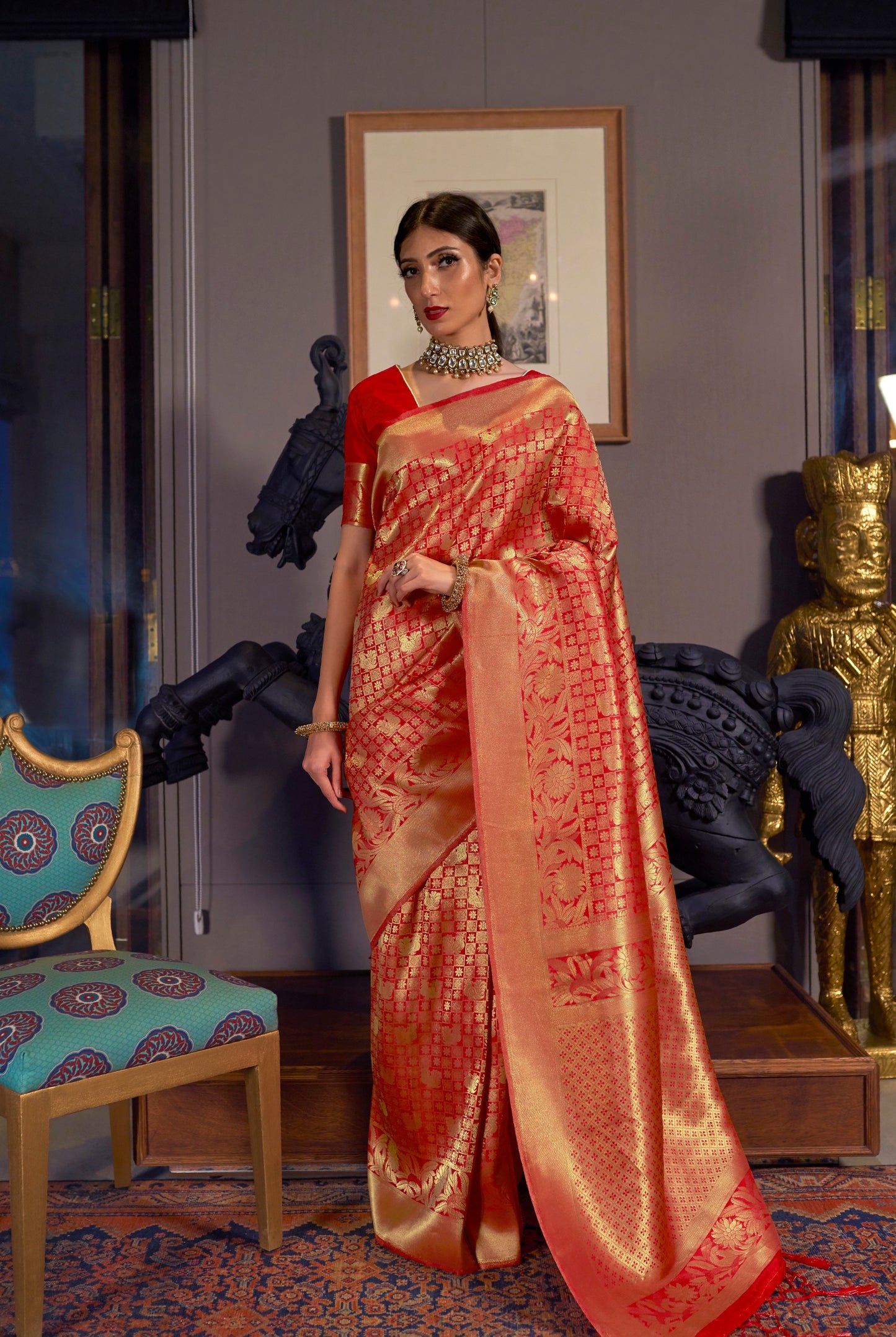 Red Banarasi Soft Silk Saree. - Panaash Saree