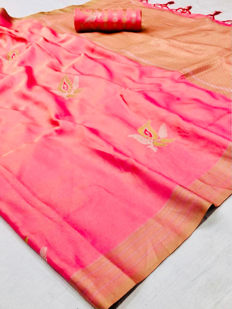 Baby pink soft banarasi silk saree. - Panaash Saree