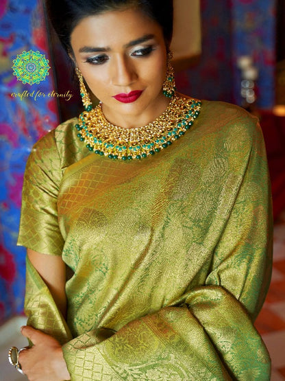 Olive Colour Banarasi Brocade Silk Saree. - Panaash Saree