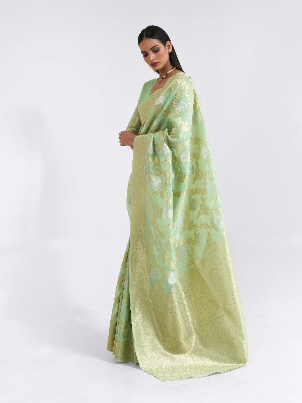 Pista Colour Linen Silk Saree. - Panaash Saree