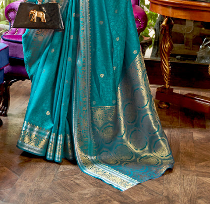 BLUE KANJIVARAM SILK SAREE WITH ZARI WOVEN MOTIFS - Panaash Saree