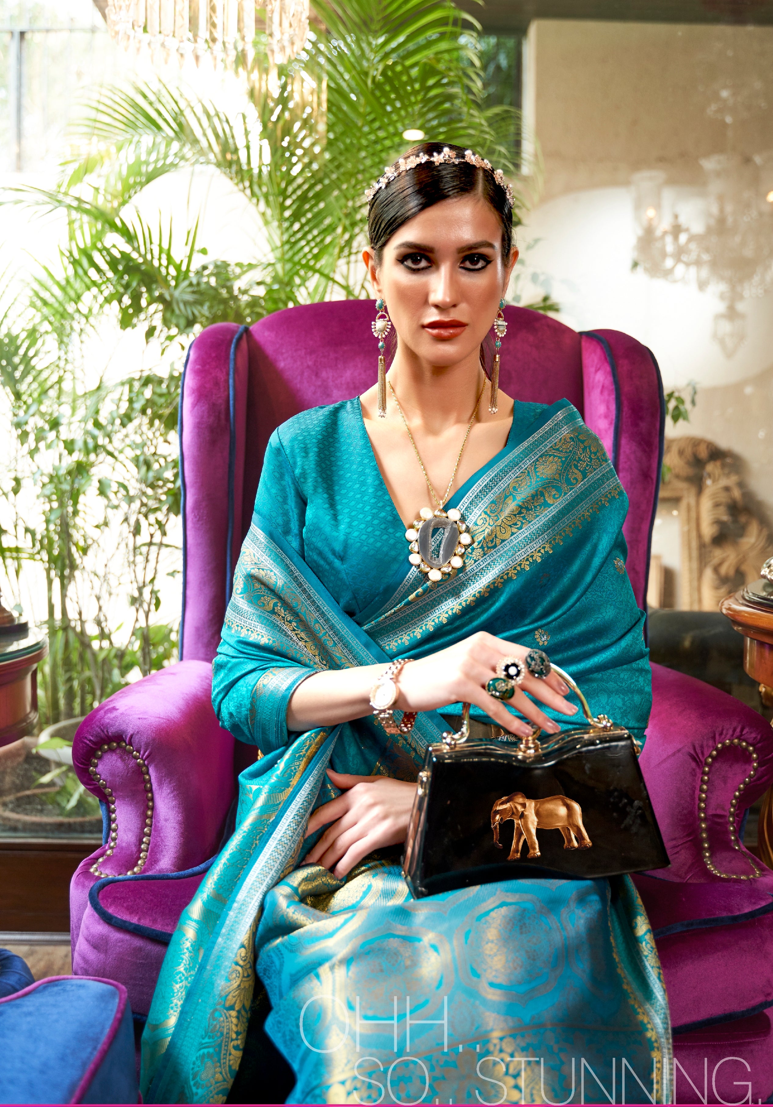 Kanjivaram Silk Saree in Peacock Blue with Butta 1442303