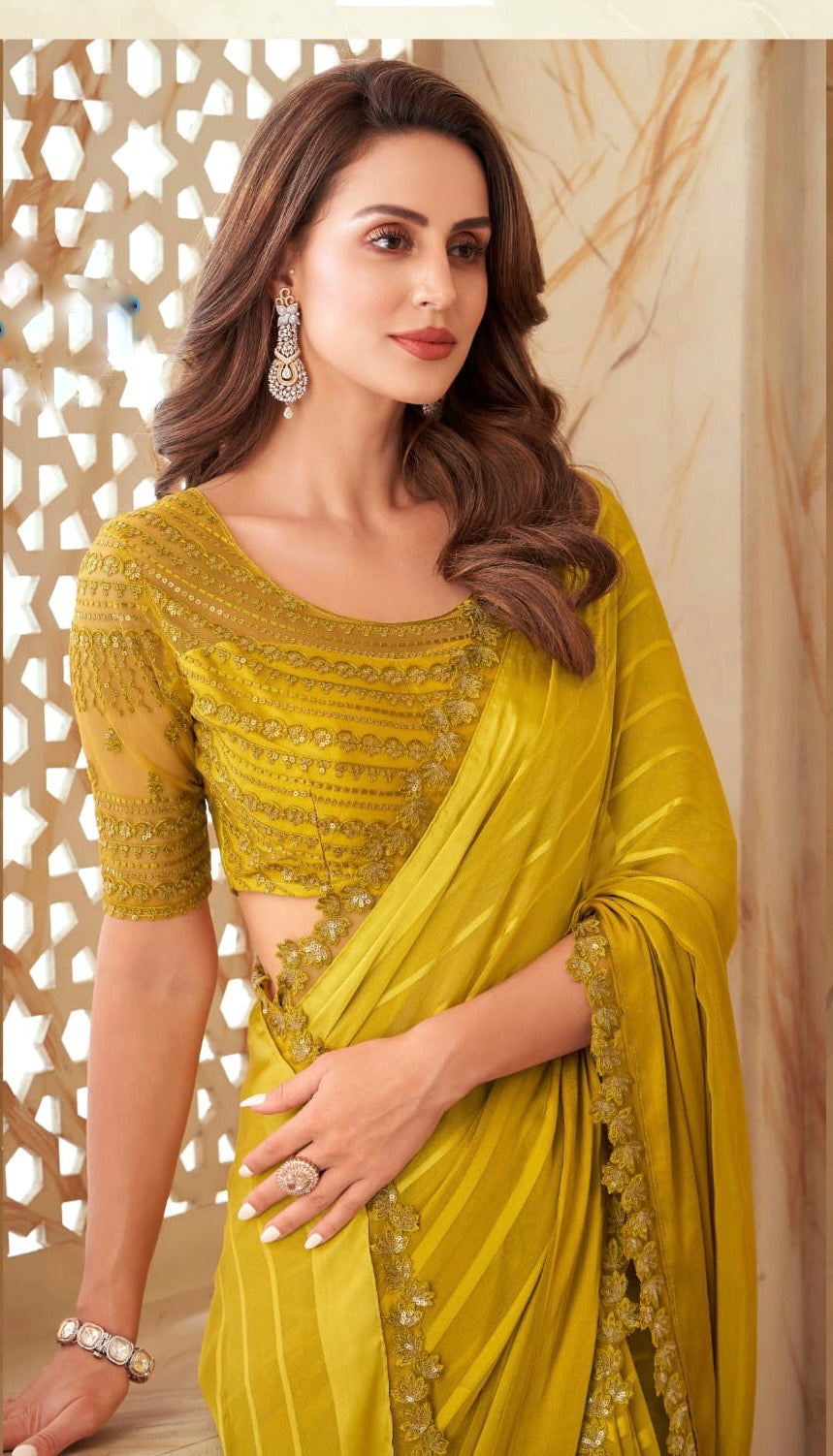 New Yellow Party Wear Saree Designer Saree for Women Satin Silk Saree 1 Min  Ready-to-wear Saree Wedding Saree With Stitched Blouse Sari - Etsy