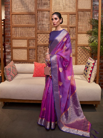 Purple Organza Floral Saree - Panaash Saree