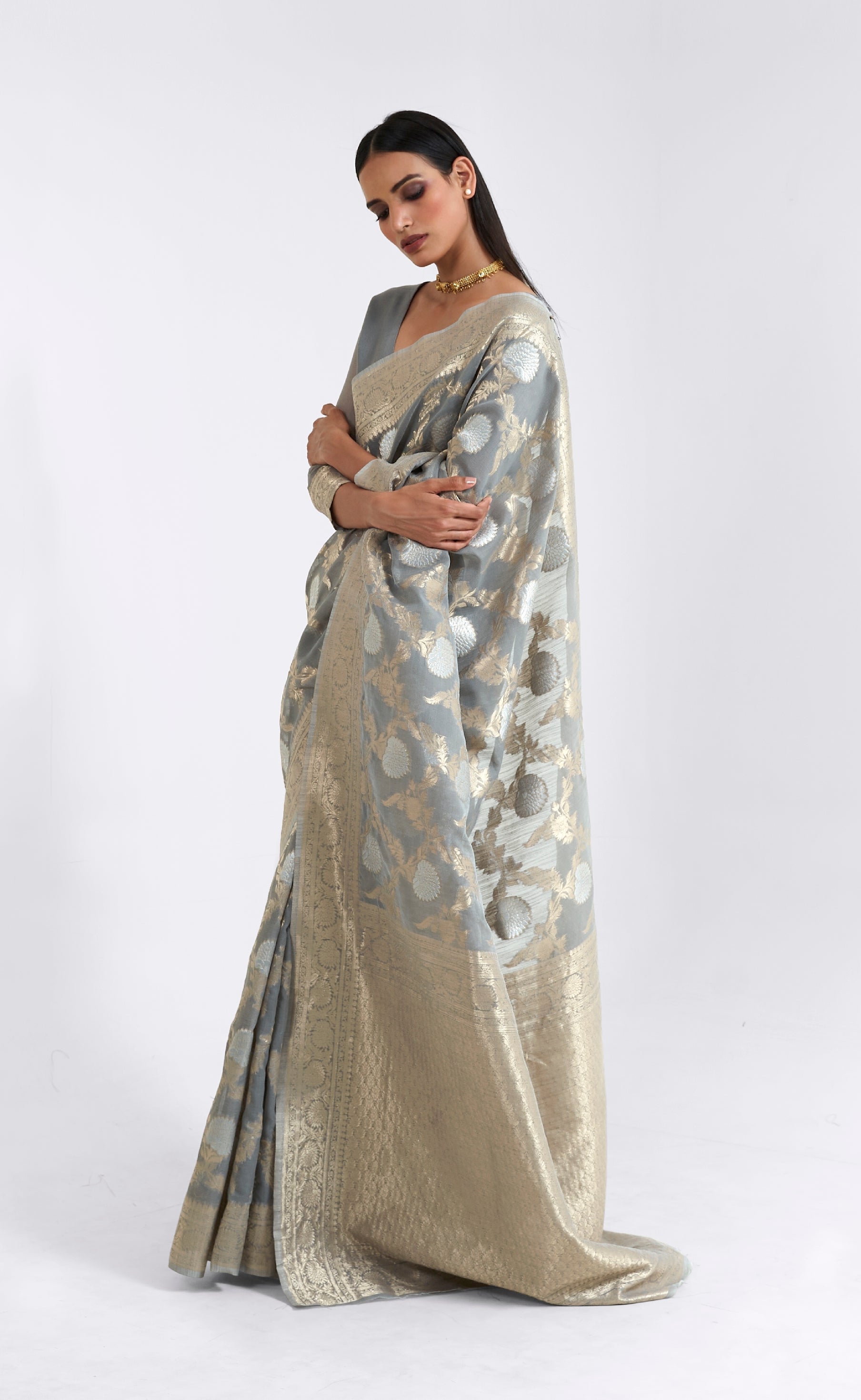 Grey Linen Silk Saree. - Panaash Saree