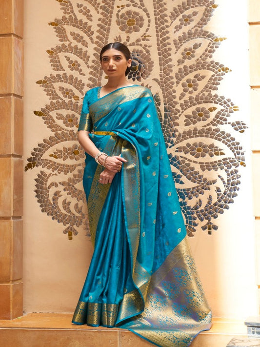 Fabulous Soft Blue Kanjivaram Silk Saree. - Panaash Saree