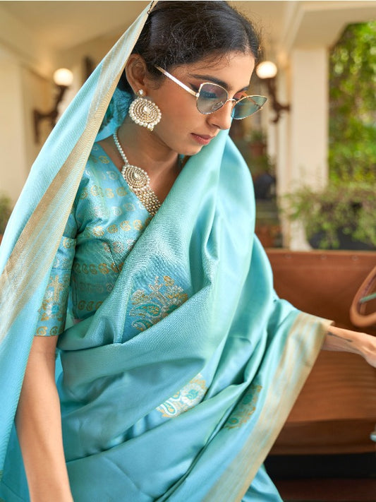 Pastel Blue Soft Banarasi Silk Saree - Panaash Saree