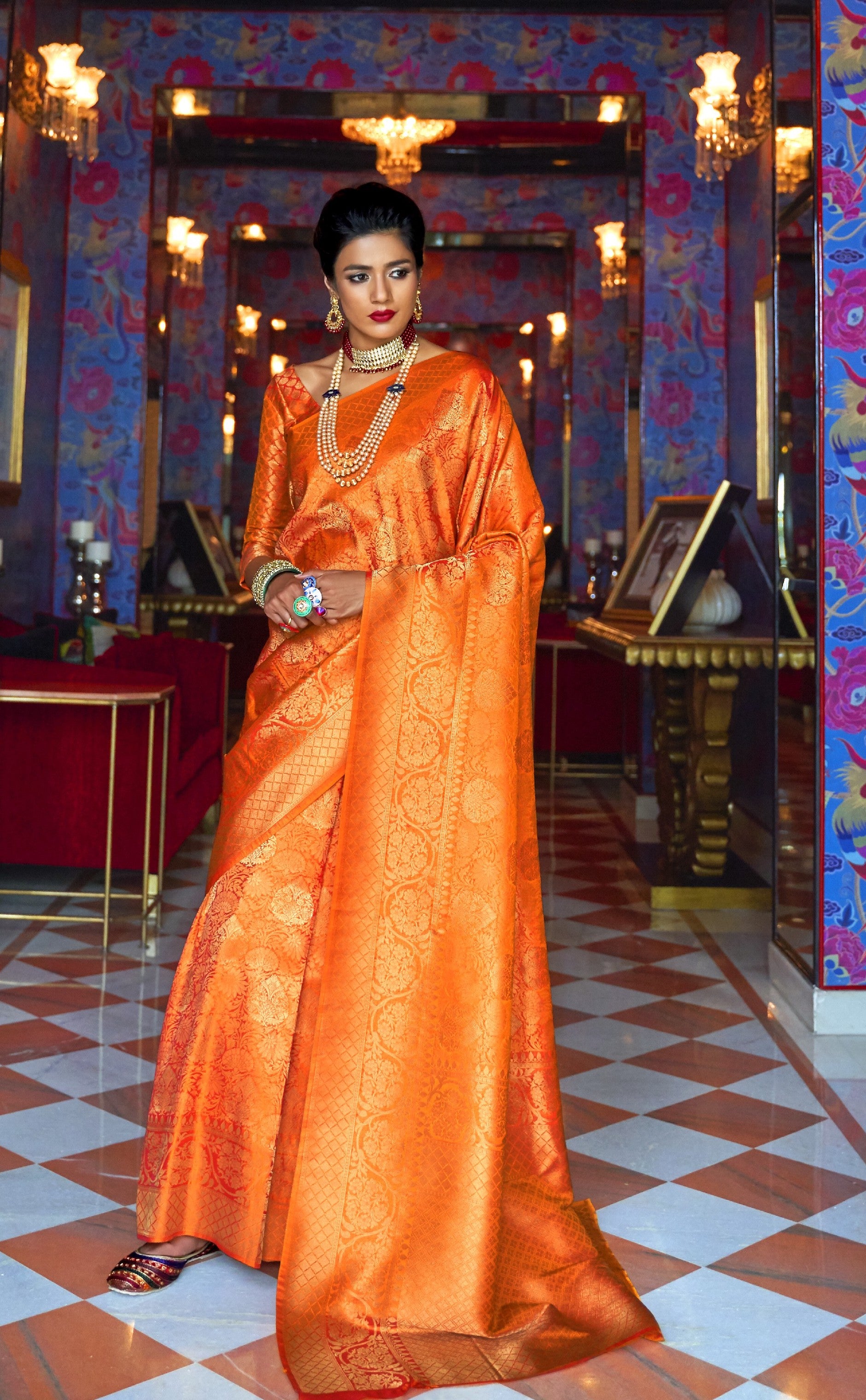 Orange Banarasi Soft Silk Saree. - Panaash Saree
