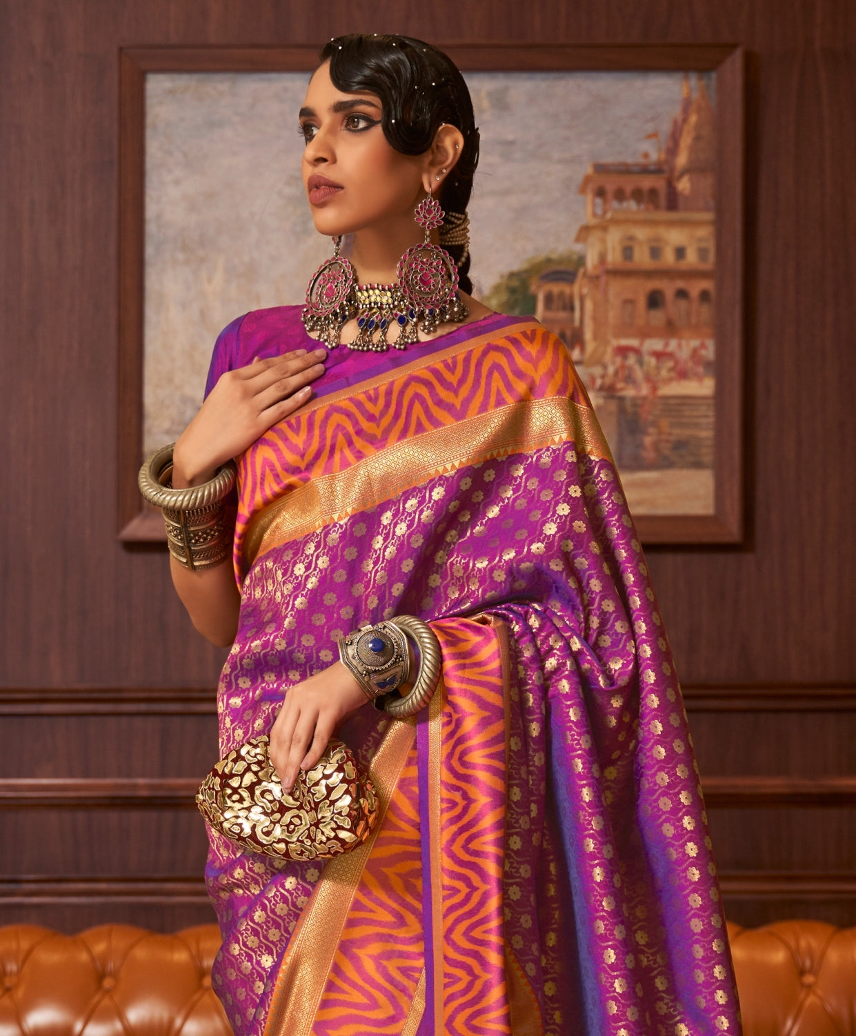 Buy Purple Heavy Banarasi Saree Online in USA with Zari Minakari Work –  Pure Elegance