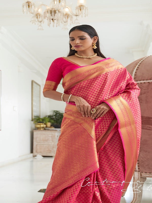 Buy Rouge Pink Kanjivaram Silk Saree online-Karagiri