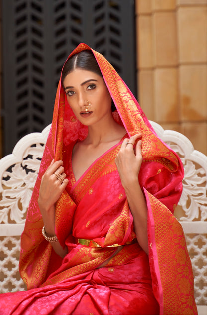 Beautiful Peach Kanjivaram Silk Saree. - Panaash Saree