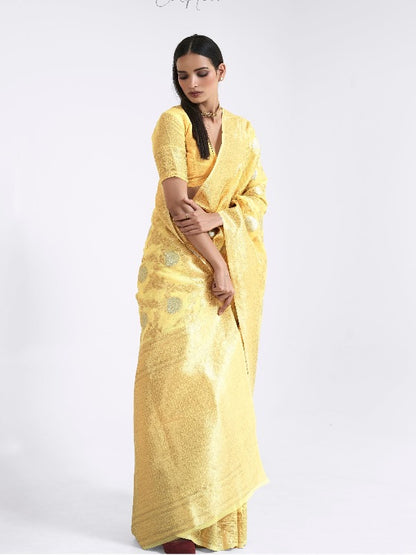 Amazing Yellow Linen Silk Saree. - Panaash Saree