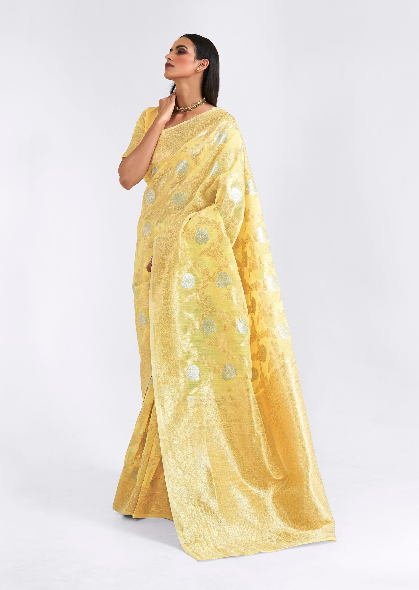 Amazing Yellow Linen Silk Saree. - Panaash Saree