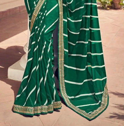 Dark Green Designer Saree With Fancy Blouse