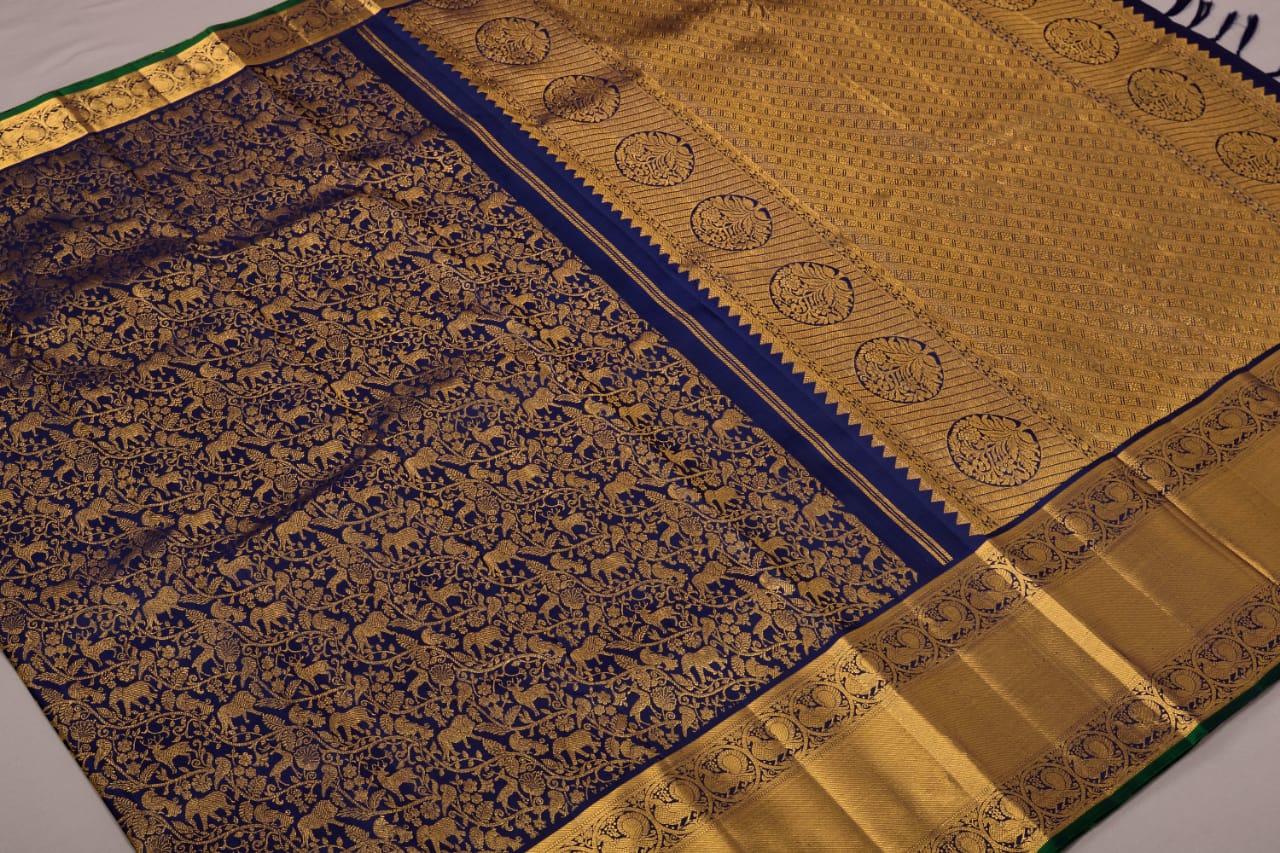 Amazing Navy Blue Pure Kanchipuram Silk Saree - Panaash Saree