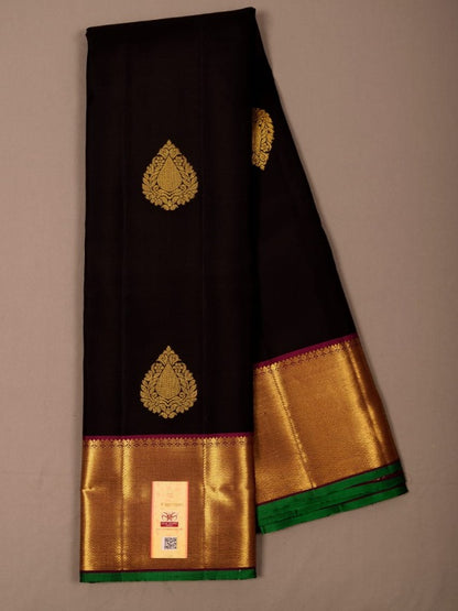 Fabulous Black Kanchipuram Silk Handmade Saree. - Panaash Saree