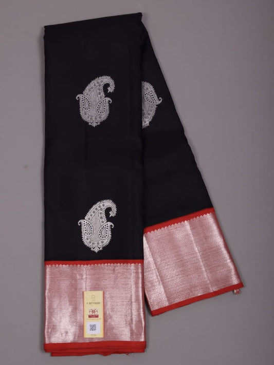 Black & Red Handmade Kanchipuram Pure Silk Saree