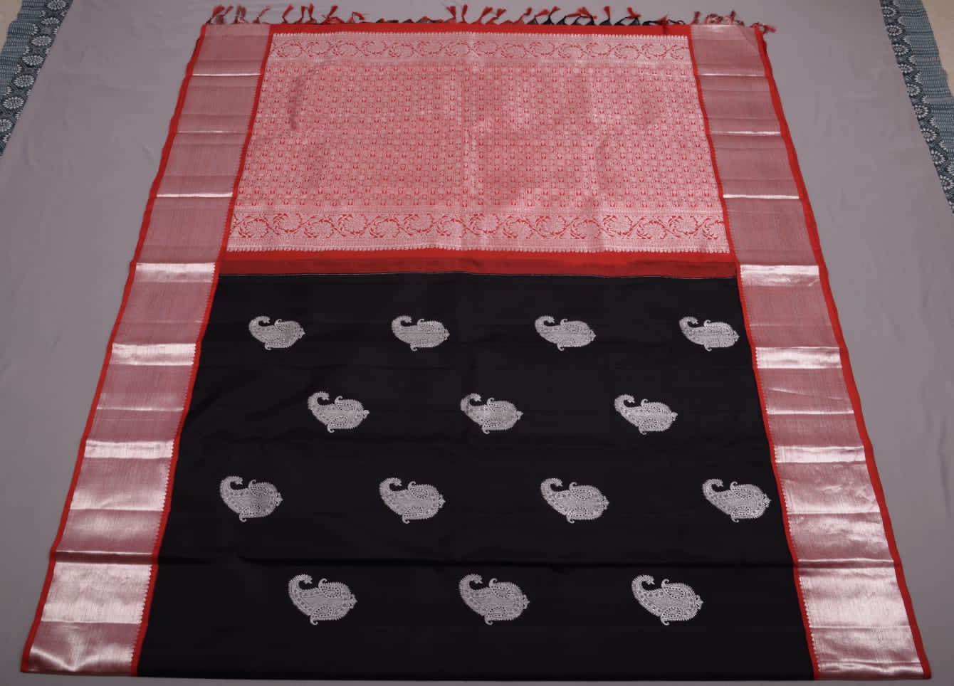 Black & Red Handmade Kanchipuram Pure Silk Saree - Panaash Saree