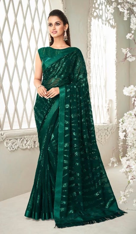 Green Sequence Party Wear Saree