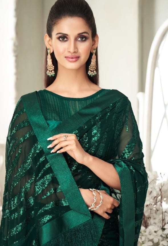 Green Sequence Party Wear Saree