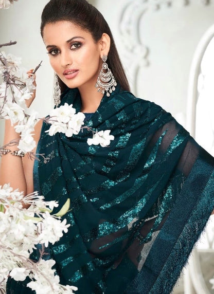 Turquoise Evening Wear Party Saree