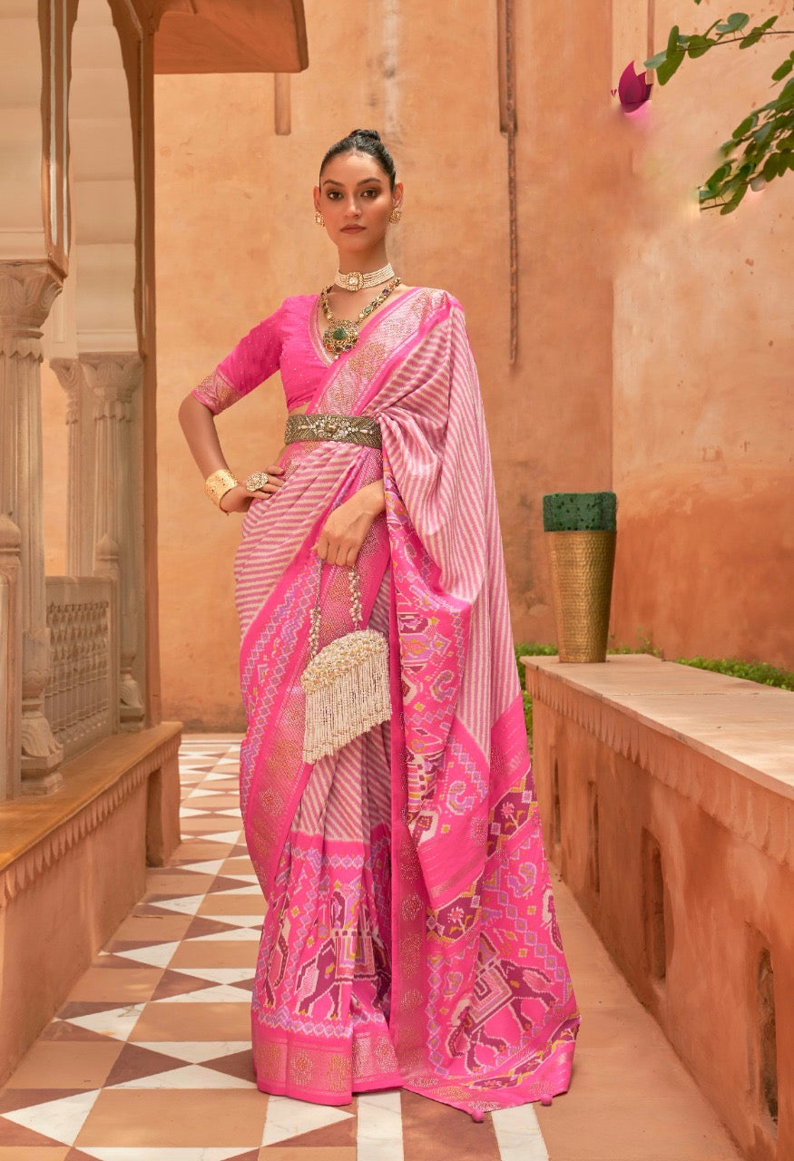 Pink Patola Print Soft Easy/Readymade Silk Saree