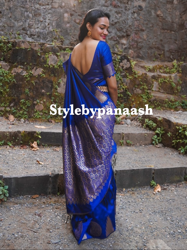 Blue dupion silk saree - Panaash Saree