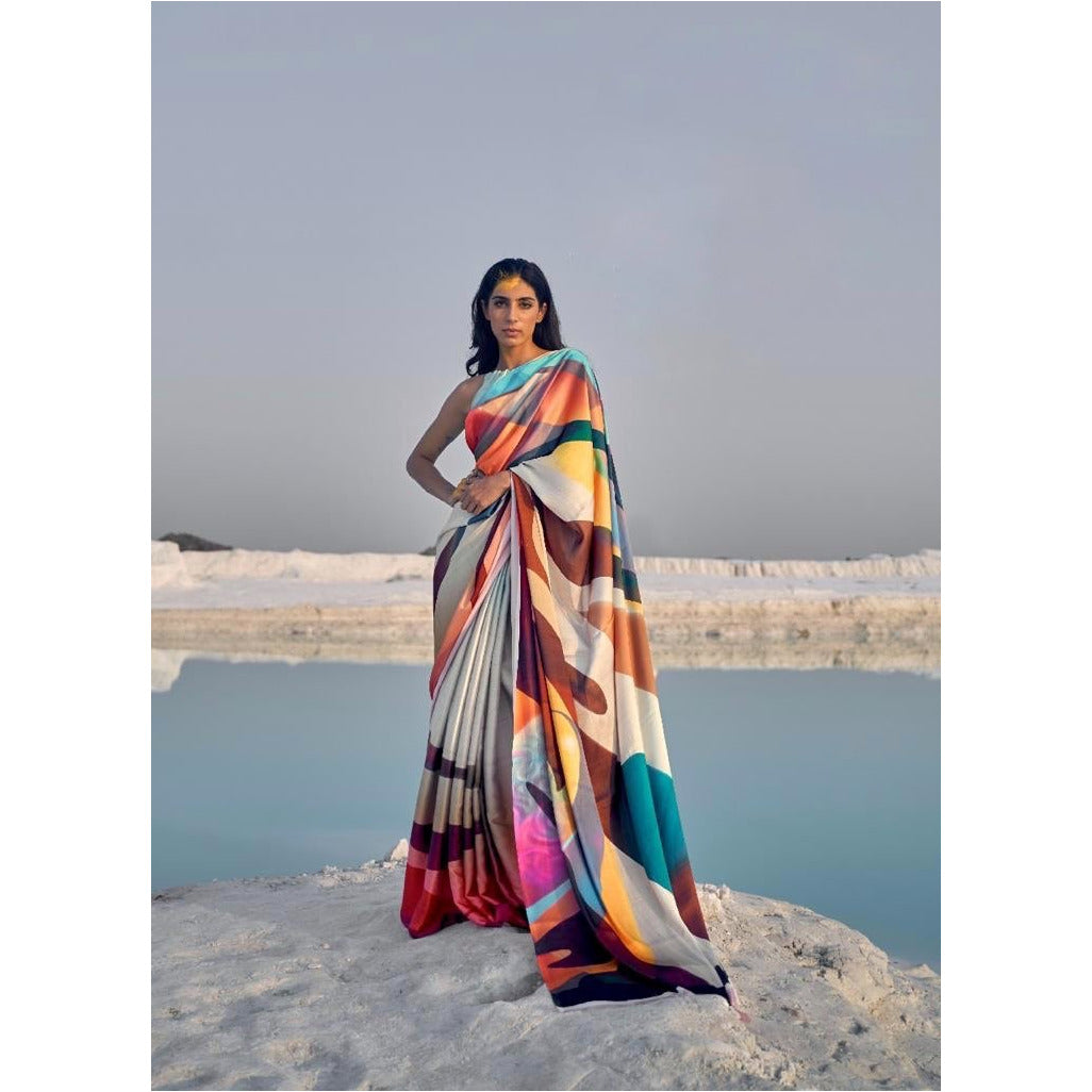 Multicolour crepe silk saree - Panaash Saree