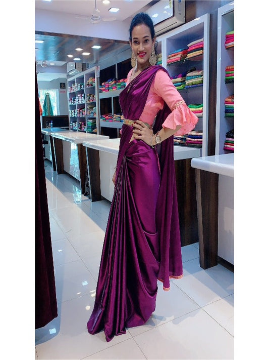 Beautiful Purple Satin Oscar Saree. - Panaash Saree