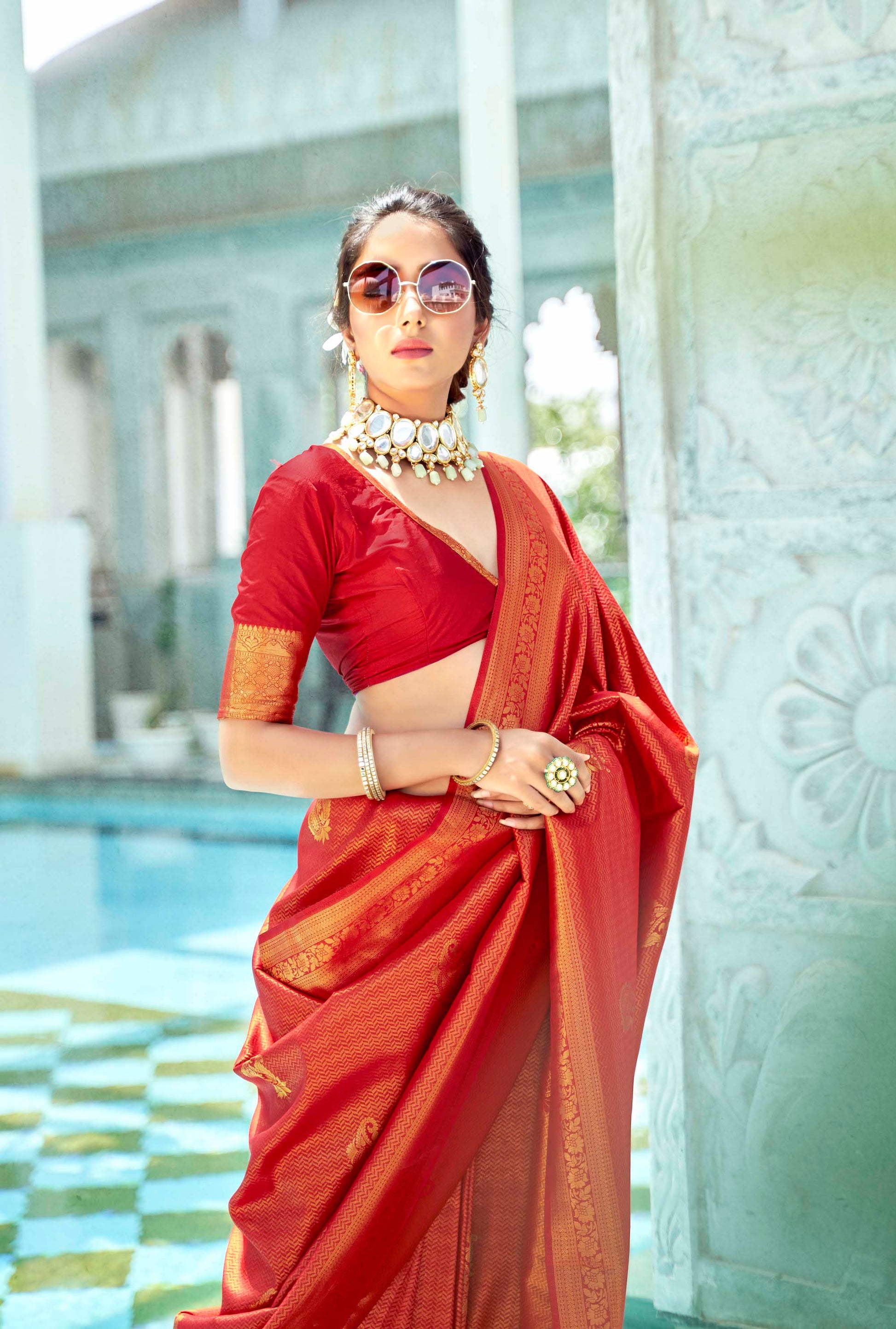 Beautiful Red Soft Kanjivaram Silk Saree. - Panaash Saree
