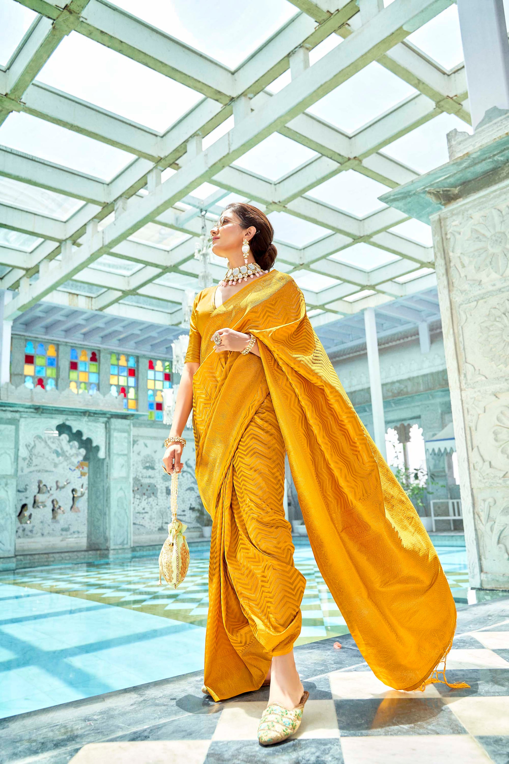 Fabulous Yellow EASY Kanjivaram Silk Saree. - Panaash Saree