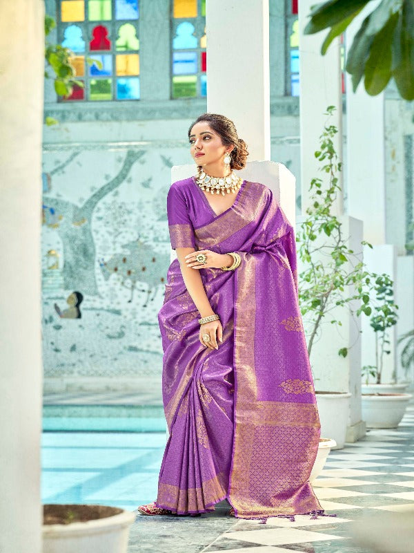 Purple Soft Kanjivaram Silk Saree. - Panaash Saree